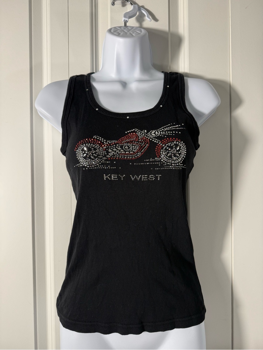 Key West Black Rhinestone Motorcycle Tank Top - Picture 5 of 6